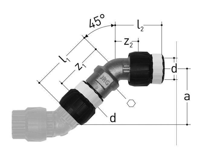 Elbow 45° with loose nut