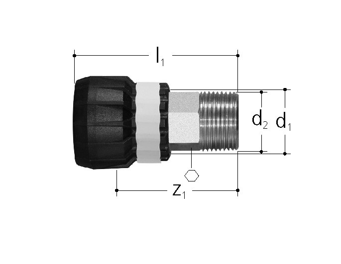 Adapter with male thread and MT connecting nut